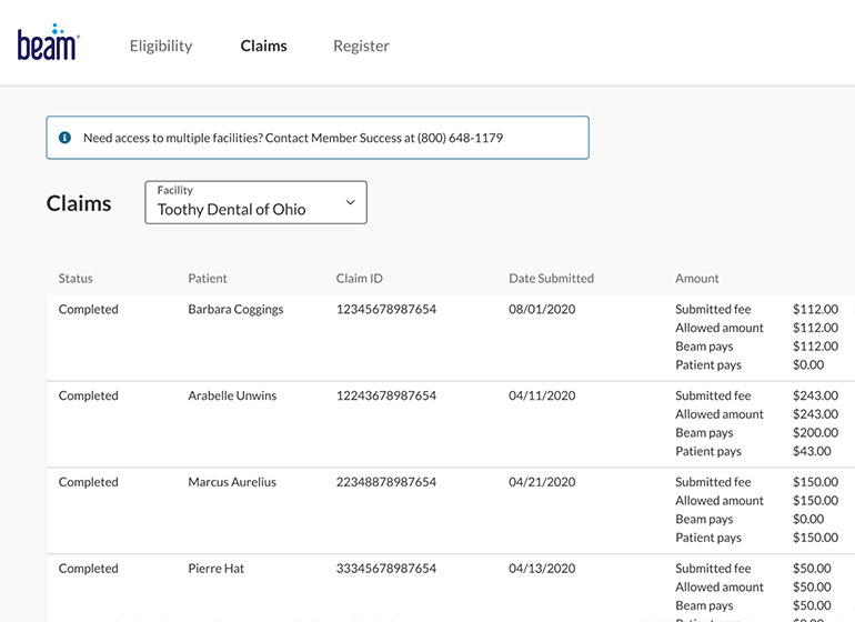 Beam provider portal dashboard